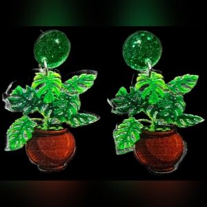Green and Brown Potted Plant Earrings